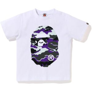 Kids Glitch Woodland Camo Big Ape Head Tee White Purple