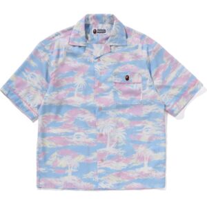 Palm Tree Camo Open Collar Shirt Ladies Multi